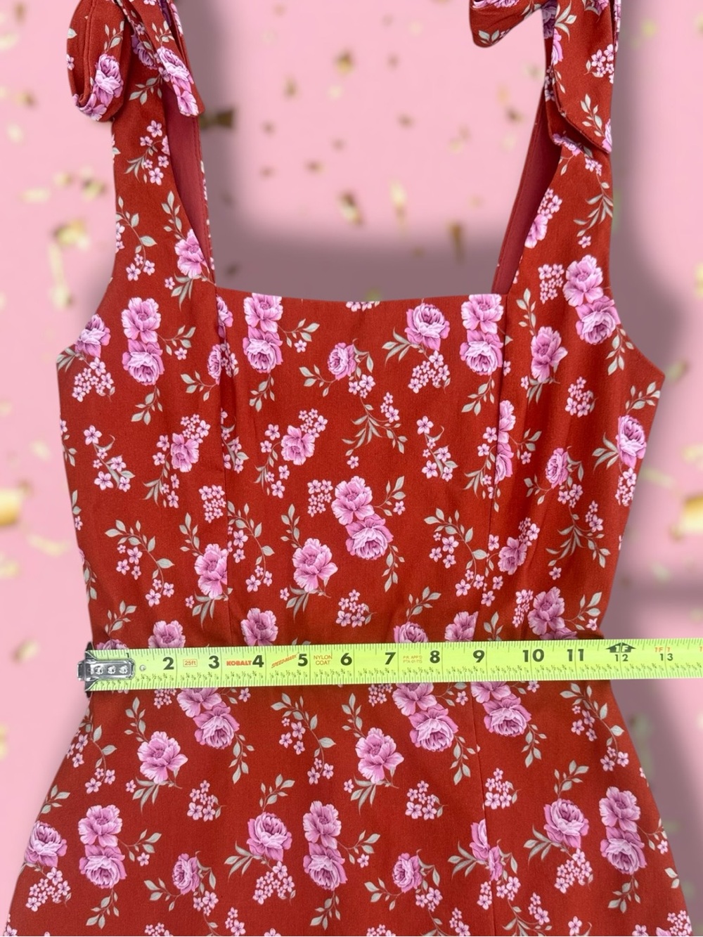 ✨Altar’d State✨Burnt Orange Mini sun dress with pink rose print. - Picture 7 of 8